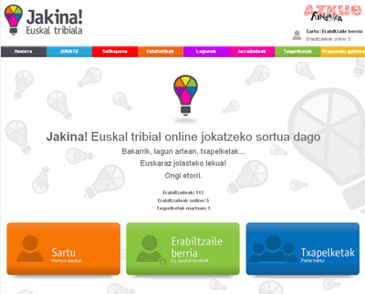 Imagen de la web de "Jakina!" el trivial online en euskera